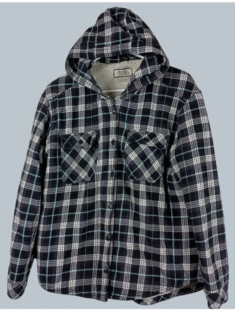 Boston Traders Sherpa Lined Hooded Plaid Flannel Jacket Womens L Outdoor Camping